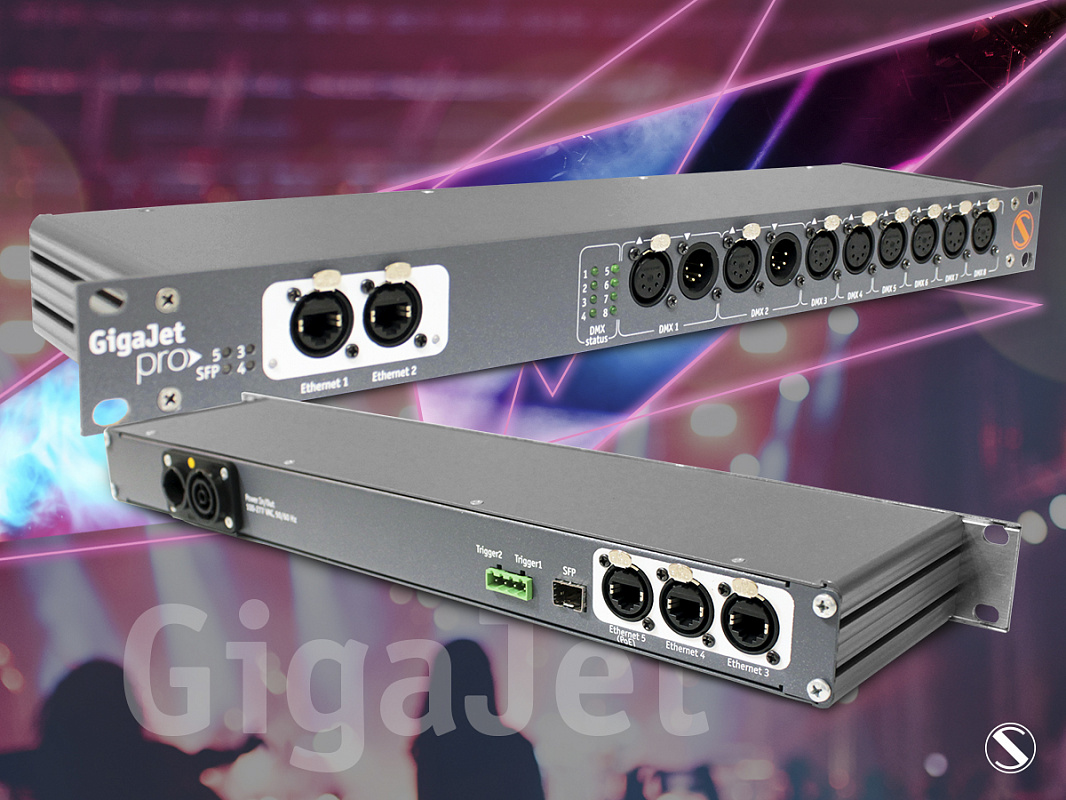 Новое оборудование компании «Сандракс». Преобразователь DMX-Ethernet с оптическим интерфейсом и Ethernet коммутатором GigaJet Pro